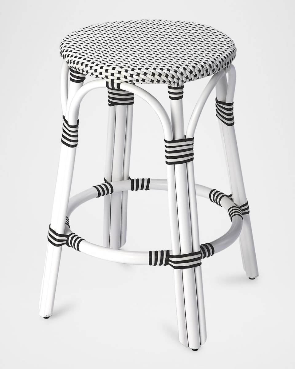 Tobias 24" Rattan Counter Stool, White/Black Dot